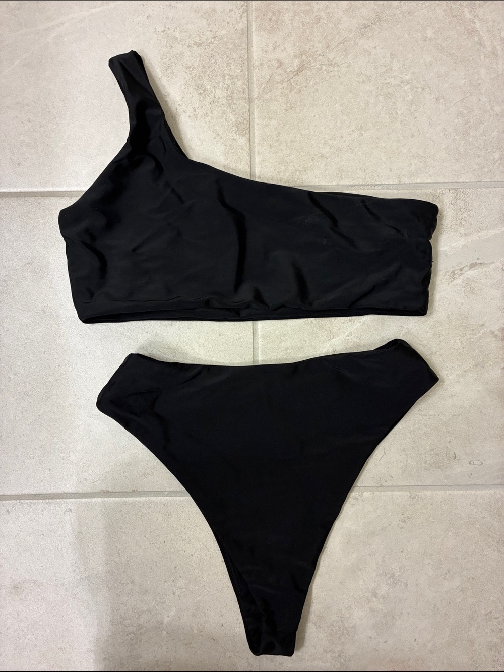 One-Shoulder Black Bikini Set